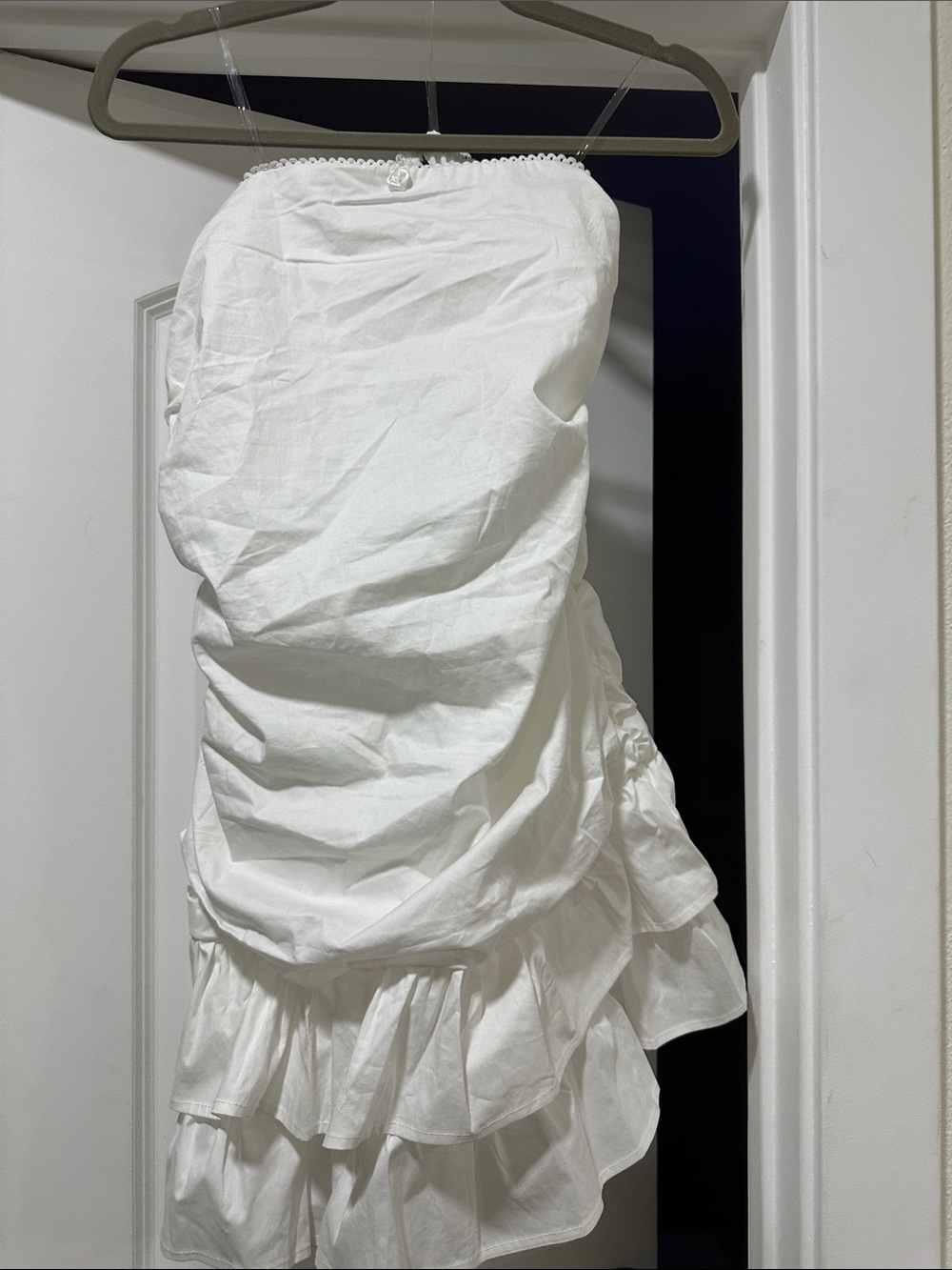 Crystal Doll White Strapless Ruffle Dress